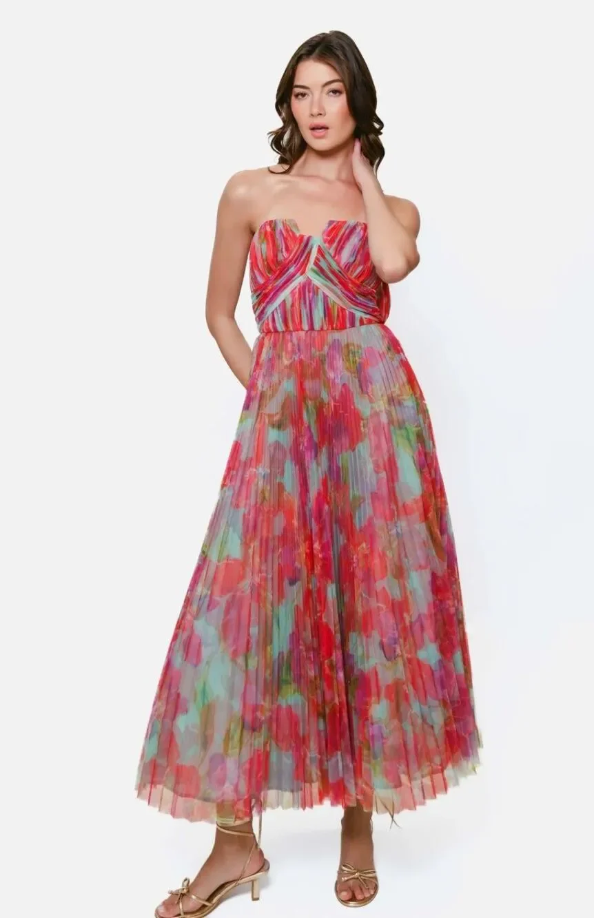 New Anthropologie Hutch Red Floral Pleated Midi Dress Size 16